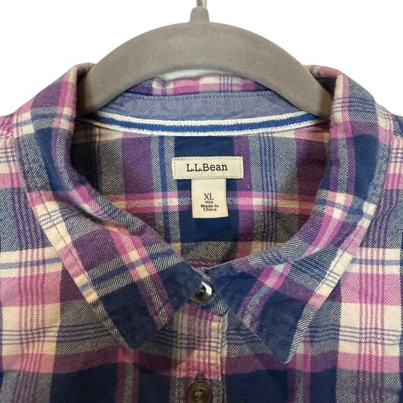 L.L. Bean Flannel Shirt Women XL Blue Pink Scotch Plaid Relaxed Casual Button-Up - Picture 5 of 11